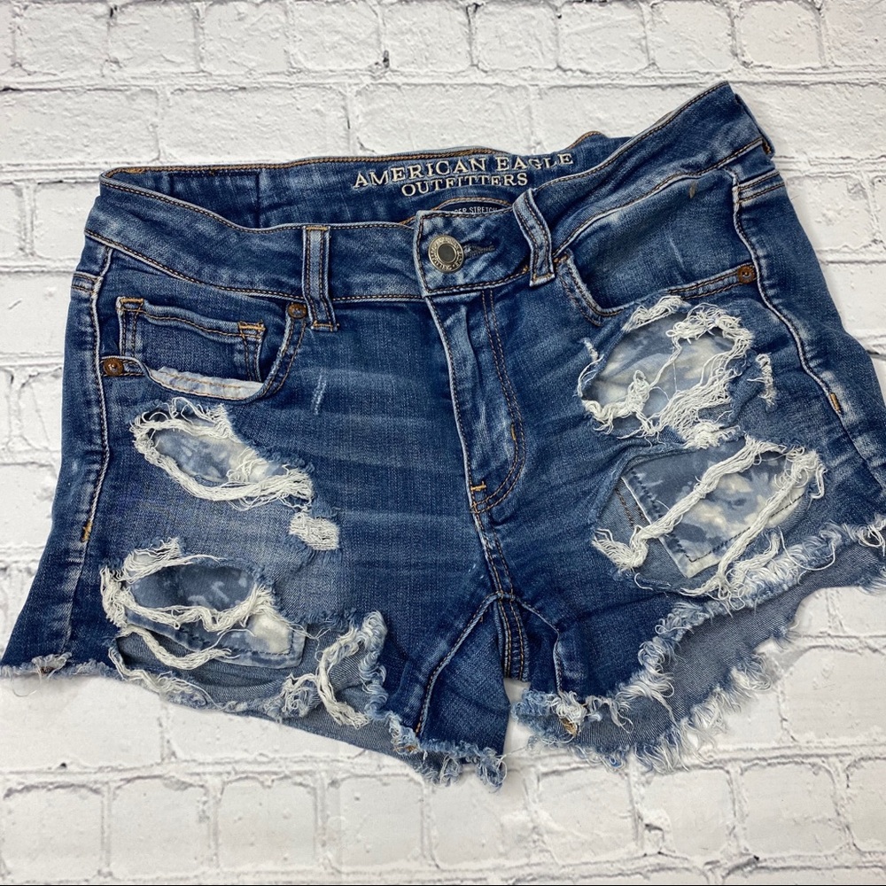 American Eagle Outfitters Distressed Dark Blue Denim Jean Shorts